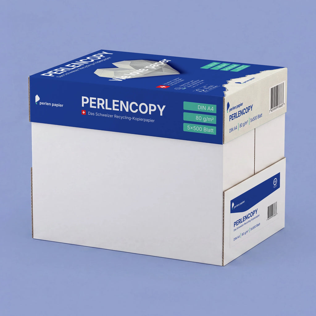 PERLENCOPY DIN A4 Recycled Printer Paper 80gsm, Whiteness CIE 55, Box with 5 Reams à 500 Sheets, 2,500 Sheets